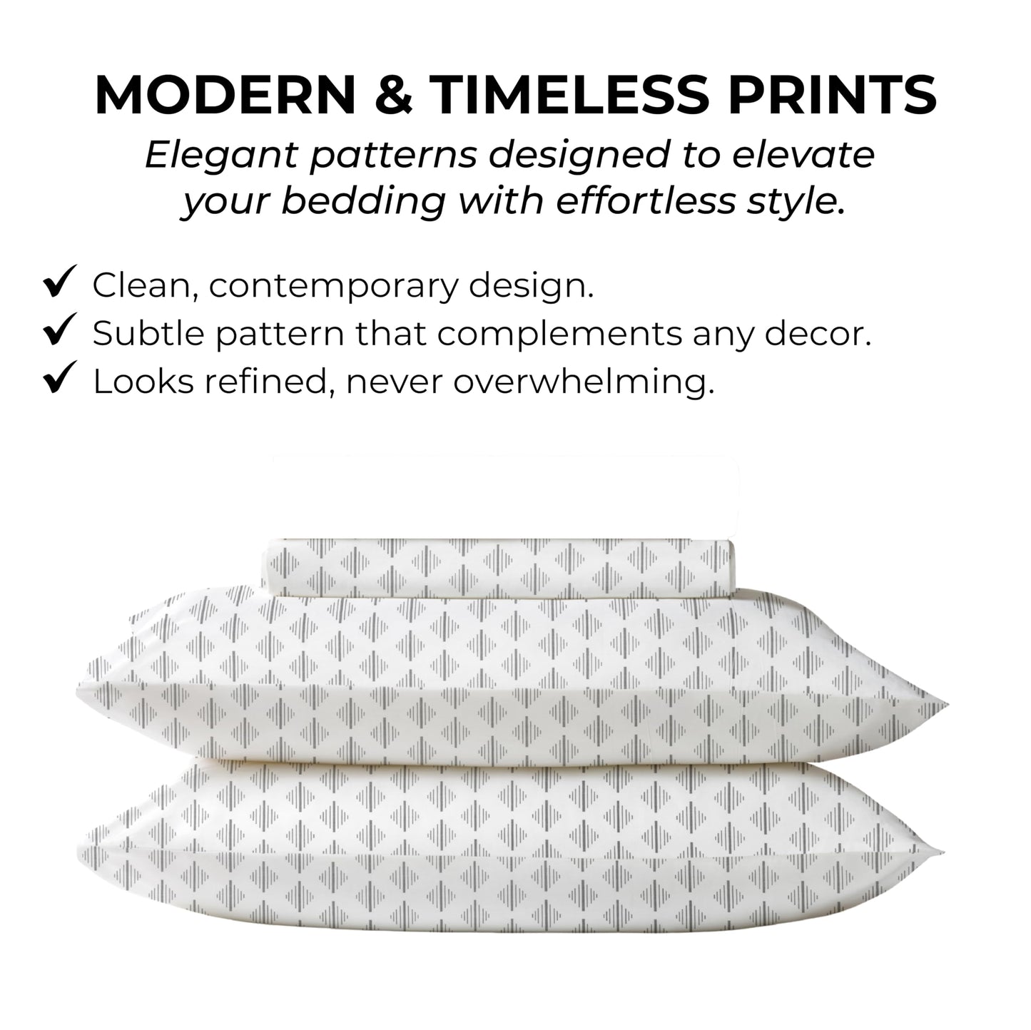 Mayil Manor Queen Size Fitted Sheet with 18" Deep Pockets, No Flat - Percale Weave Natural - Breathable 100% Cotton Printed Bedding, 1 Fitted Sheet + 2 Pillowcases - Grey Ida Print