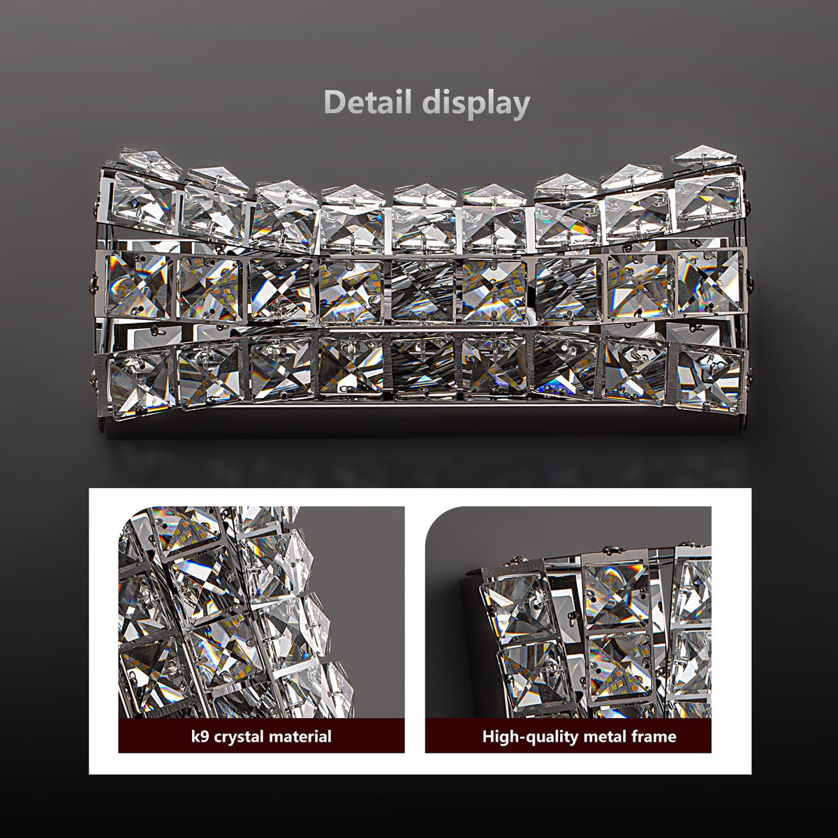 Kaiyuan Crystal Wall Light Fixtures,Modern Chrome Wall Lamp with Clear K9 Crystals,Luxury Crystal Wall Sconces for Living Room Bedroom Bathroom Hallway Doorway Stairway,Bedside