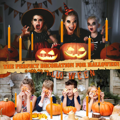 Orange Flameless Candles with Remote, 9.6" Fall Candles with Remote, Real Wax Battery Operated Candles Flickering Flameless Taper Candlessticks for Fall, Thanksgiving, Harvest, Halloween Decor, 3 Pack