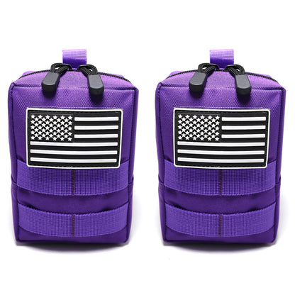 2 Pack Tactical Molle Pouches Small Molle Utility Pouch Small Tactical Accessory Bag Belt Pouches Vest Pouch Compact Water-Resistant EDC Pouch with Flag Patch (Purple)
