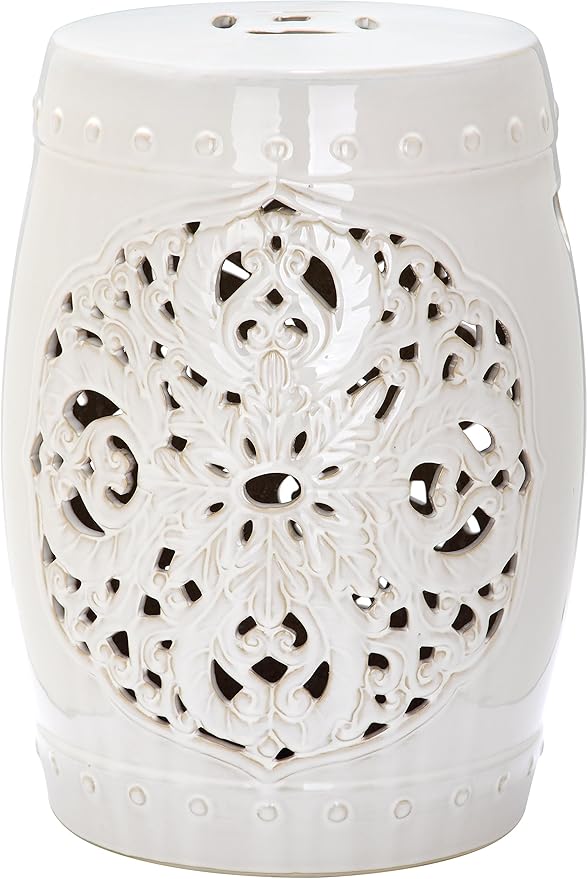 Safavieh Flora Glazed Ceramic Decorative Garden Stool, Cream