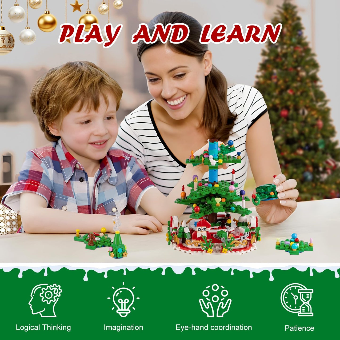 WizardsArcanum Advent Calendar 2025 Christmas Tree Building Set with LED light, 24 Days Christmas Countdown Calendar, Christmas Building Blocks with 2 Play Ways, Creative Xmas Gifts
