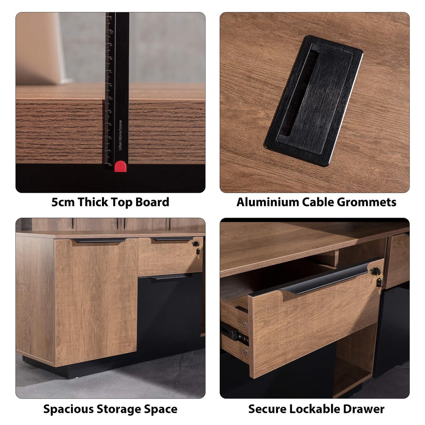 ONNAHOMEStlyle L Shaped Desk with File Drawer, Solid Wood Large Executive Desk for Home Office, Adjustable Width (86.6" to 94.5"), Storage Cabinet & 2 Drawers, Left Return