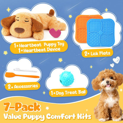 PatsFran Heartbeat Puppy for Dogs, Lick Mats & Treat Ball– All-Round Calming Kit for Anxiety Relief, Sleep Aid & Behavior Training, Puppy Essentials to Keep Them Busy（4 Pcs）