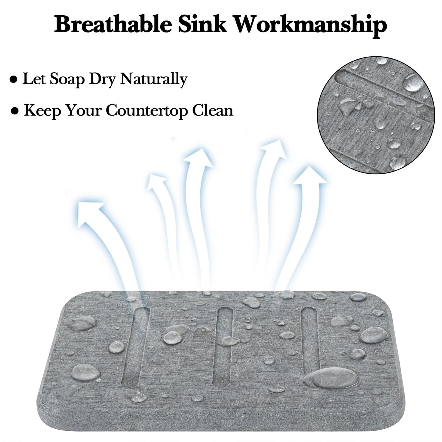 Linkidea 2 Pack Diatomite Soap Dish, Fast Drying Soap Saver, Eco-Friendly Bathroom Accessory, Compact Self-Dry Soap Container (Grey)