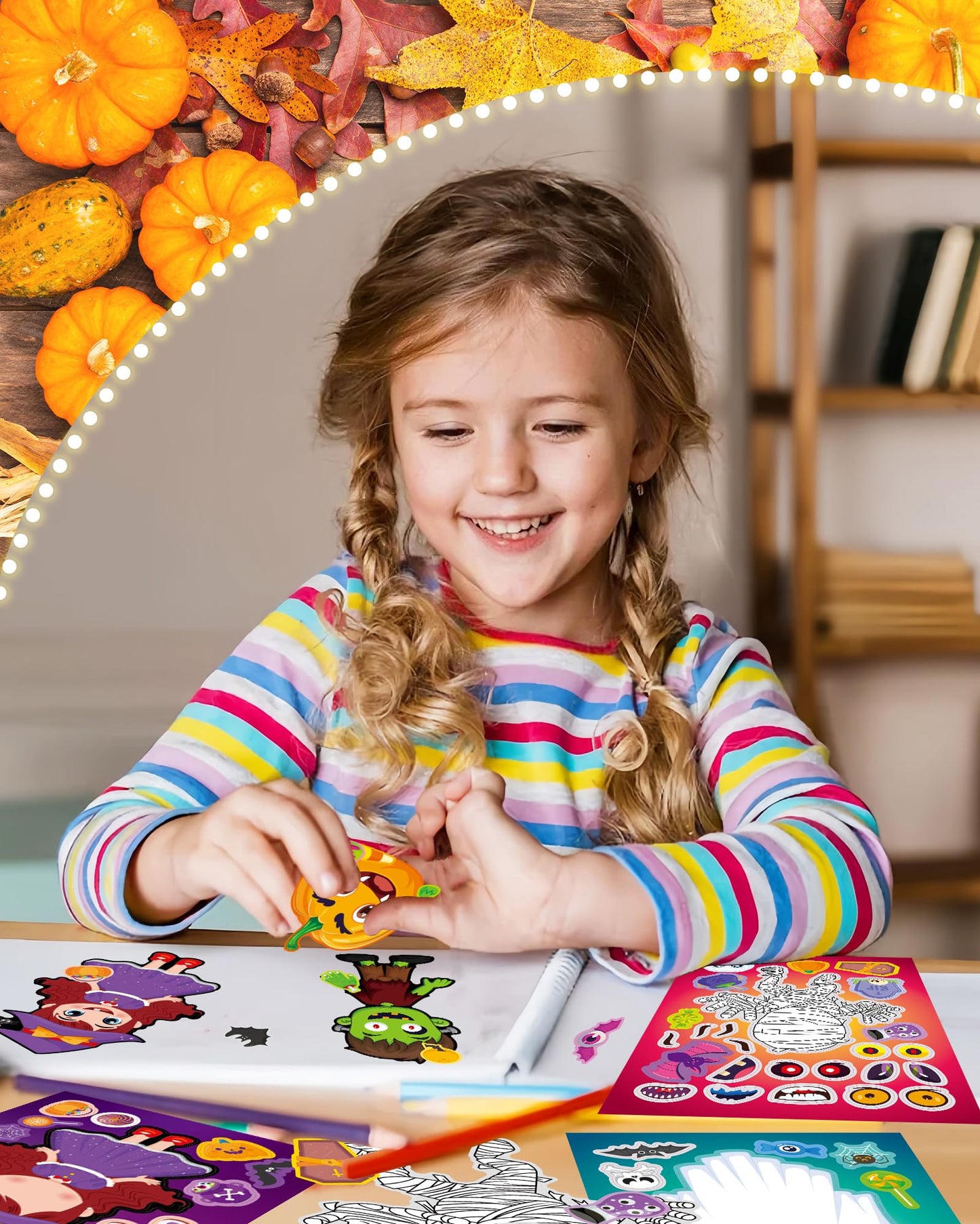 Oomloid 42 Sheets Halloween Party Favors Stickers for Kids, Party Games Face Stickers, Halloween Treats Goodie Bag Stuffers Gifts Toys Crafts Activities for Kids