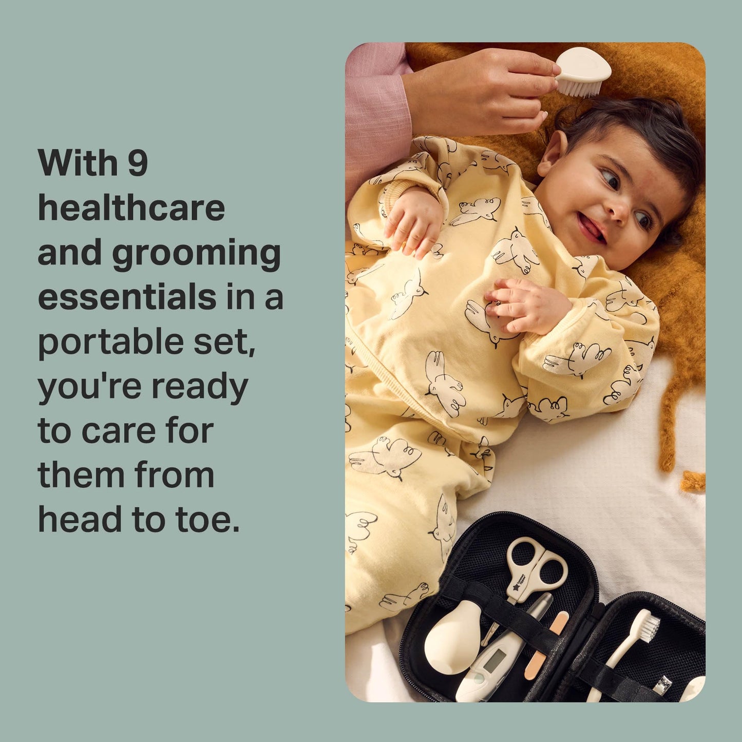 Tommee Tippee Baby Healthcare and Grooming Kit, 9X Essential Newborn Care Items for Home and Travel, Wipe-Clean and Waterproof Travel Case