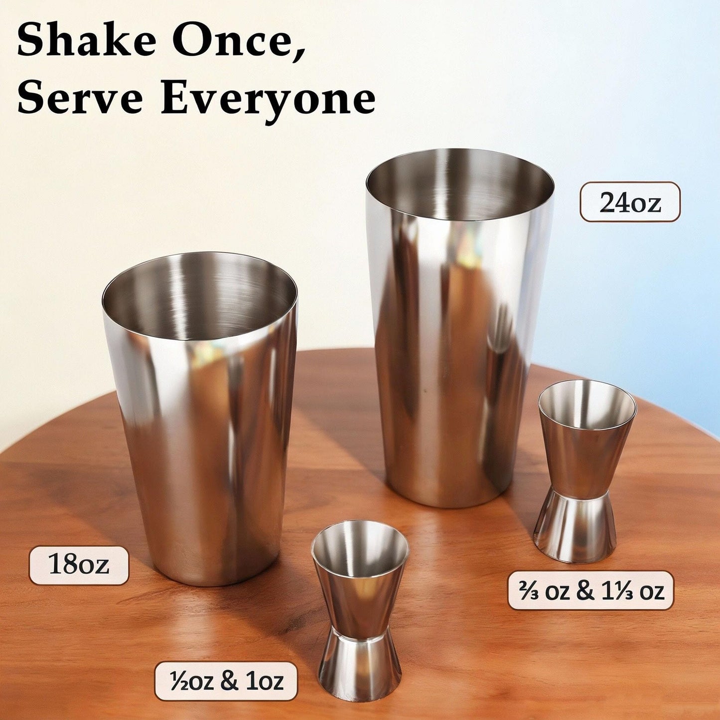 EffiQ-Rate 24 Piece Professional Boston Shaker for Cocktails, Stainless Steel Bar Kits for Bartender with Acrylic Stand, All Essential Bar Tools for Home, Party, Mixing Drinks, Silver