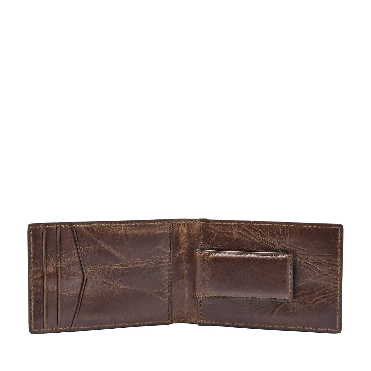 Fossil Men's Derrick Leather Slim Wallet for Men, Minimalist Magnetic Money Clip Bifold Front Pocket Wallet, Dark Brown