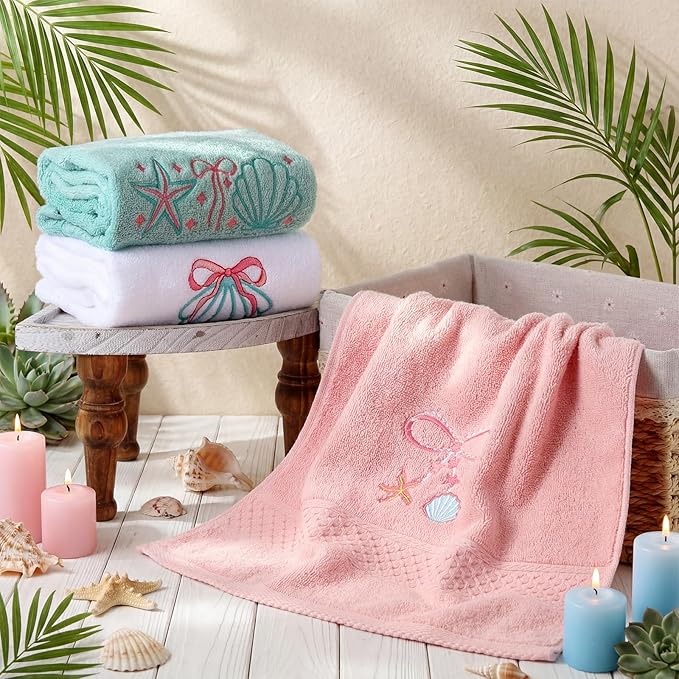 3 Pack Seashell Bow Coastal Hand Towels
