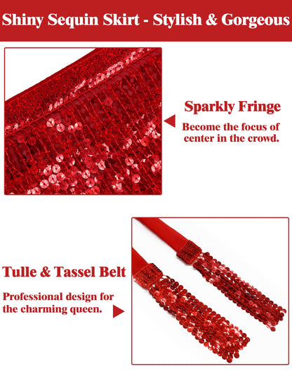 Sequin Skirts Red Sparkly Skirt Red Sparkle Skirt for Women Glitter Skirts Devil Costume Halloween Rave Outfit for Women