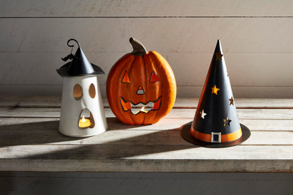 Mud Pie Halloween Tin Lanterns, Pumpkin, 10" x 7.5"