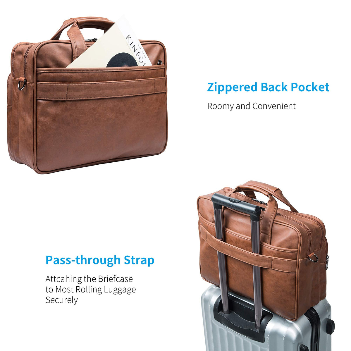 Leather Laptop Bag, Men's 15.6 Inches Messenger Briefcase Business Satchel Computer Handbag Shoulder Bag Fits 15.6 Inch Laptop, Computer, Tablet Brown