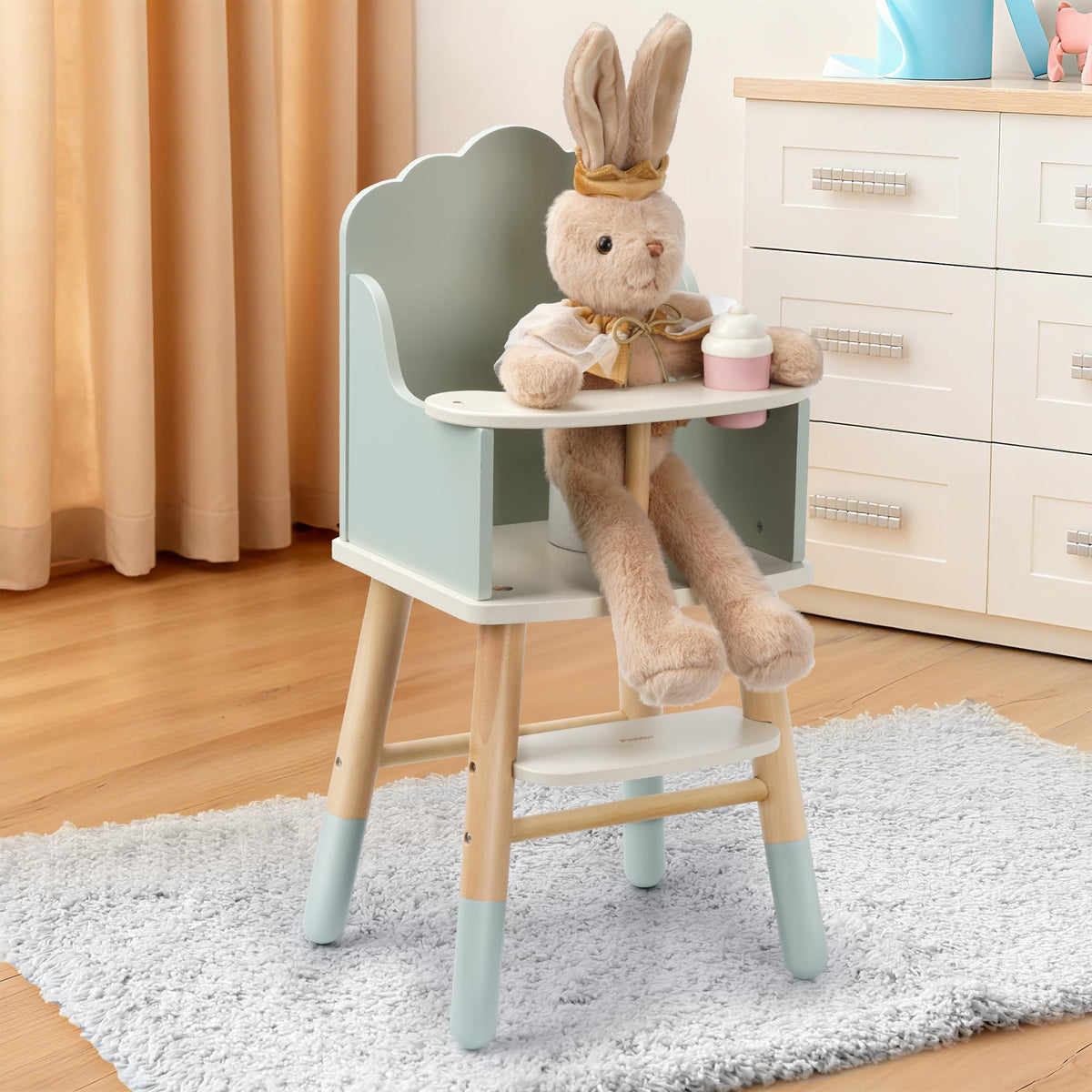 Pithfor Wooden Baby Doll High Chair, Baby Doll Furniture, Fits Up to 18 inch Dolls, 18 inch Doll Accessories - Green