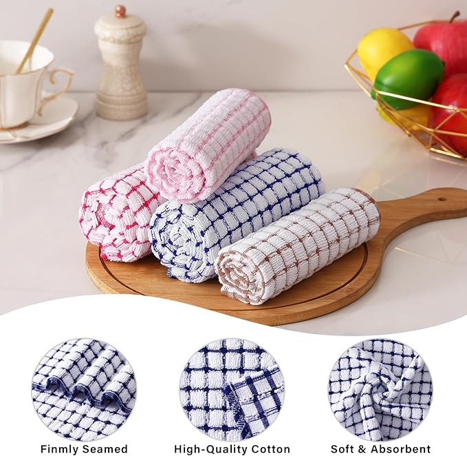 Homaxy Kitchen Towels and Dishcloths Set, 16 x 25 and 12 x 12 Inches, Super