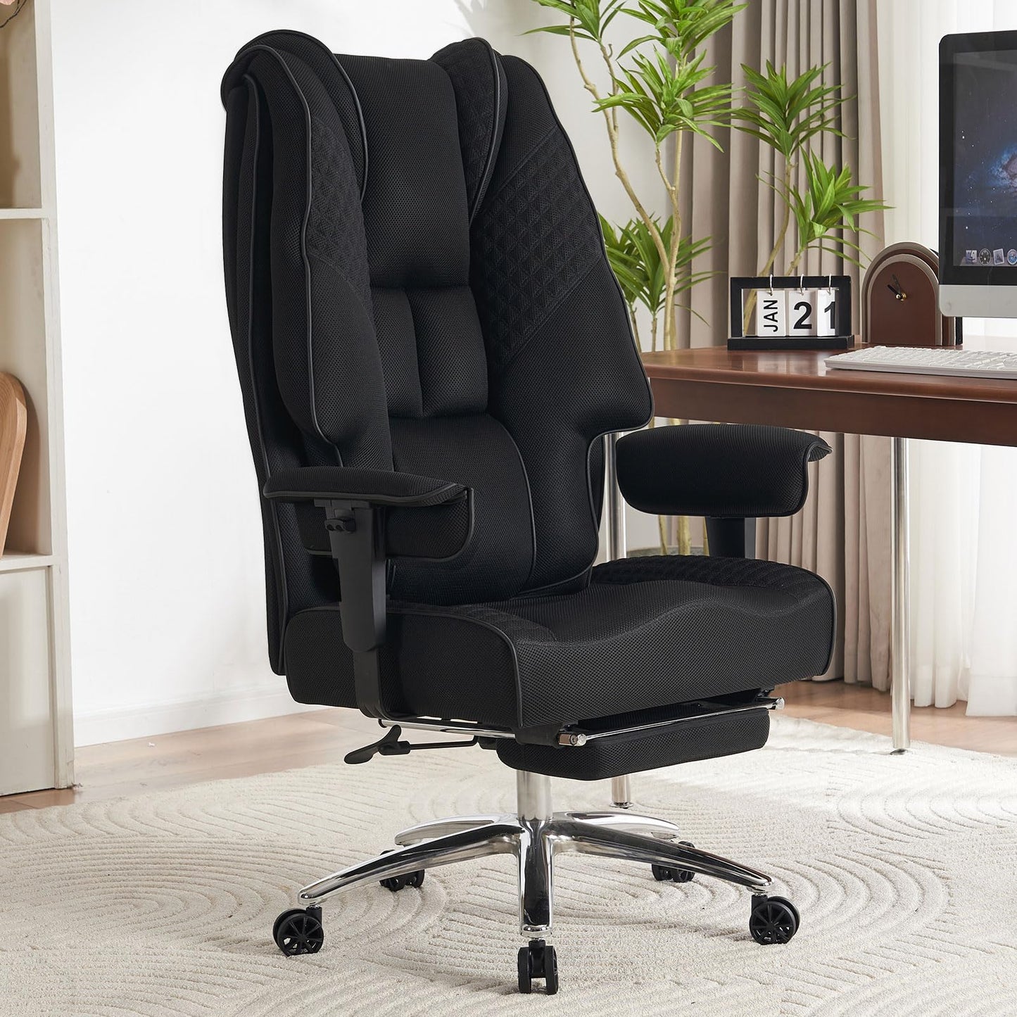 EXCEBET Big and Tall Office Chair 400lbs Wide Seat, Leather High Back Executive Office Chair with Foot Rest, Ergonomic Chairs Lumbar Support for Lower Back Pain Relief (Mesh Black)
