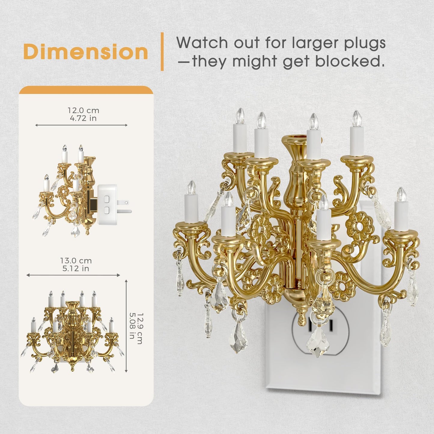 Briignite LED Night Lights Plug into Wall, Chandelier Night Light with Dusk to Dawn Light Sensor, Dimmable Golden Nightlight Plug in, 3000K Soft White for Bathroom Bedroom Hallway Kitchen