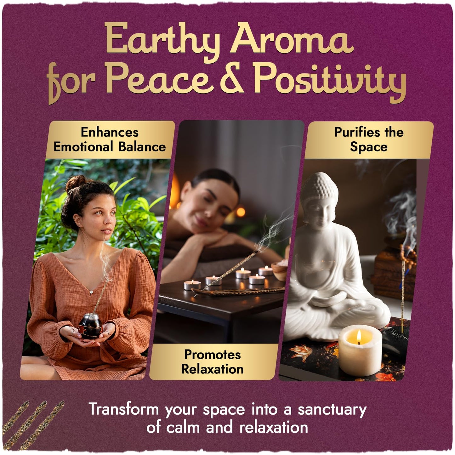 Sargada Madre - 8 Natural Patchouli Incense Sticks, 9 Inches Each - Aromatherapy Sticks for Protection, Love & Prosperity - Purify Your Space & Attract Positive Energy - Extended 1 Hour Burn Time