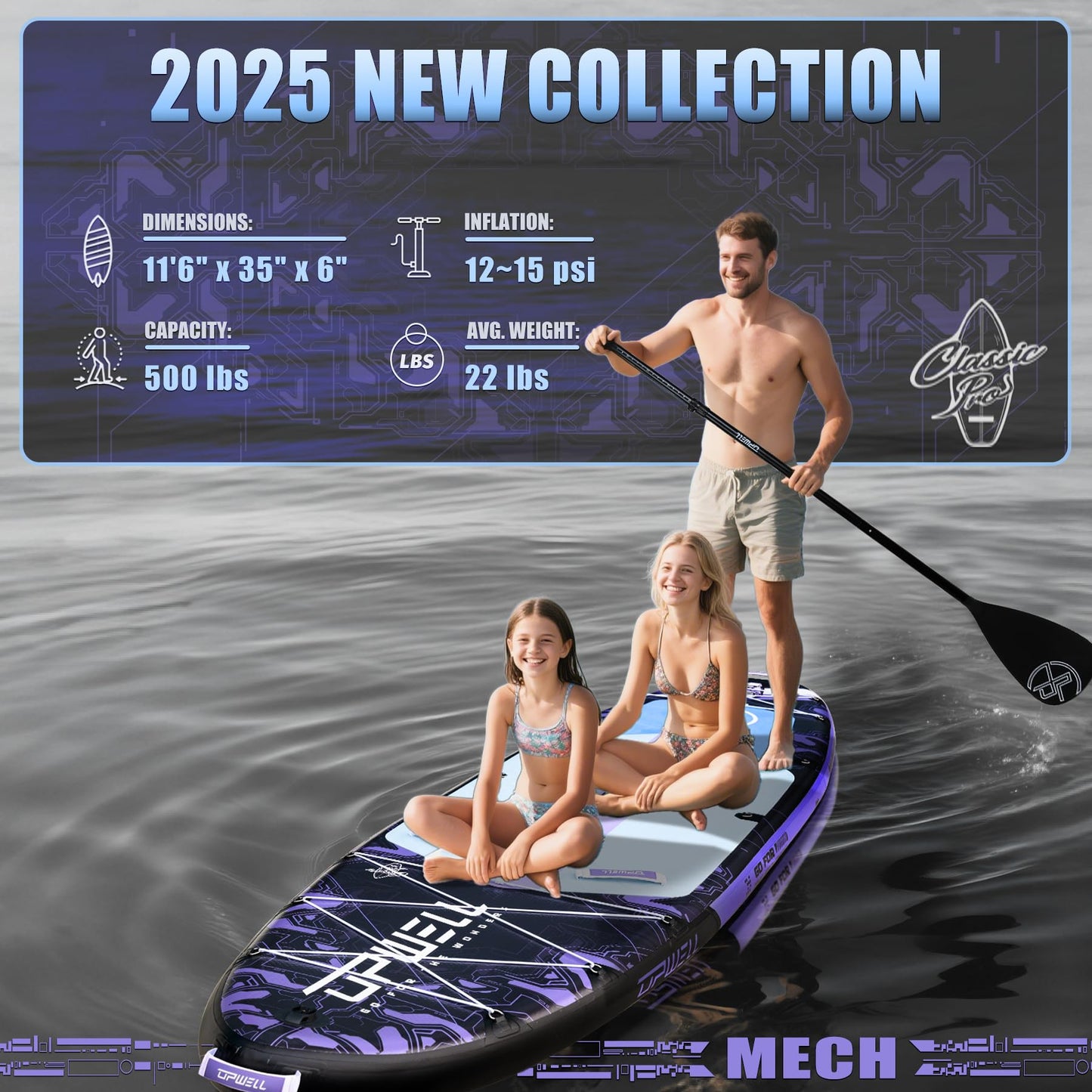 UPWELL 11'6"×35" Extra Wide Inflatable Paddle Board, Stand Up Paddle Board with Kayak Seat, Sup Paddle Boards for Adults, Mech Purple