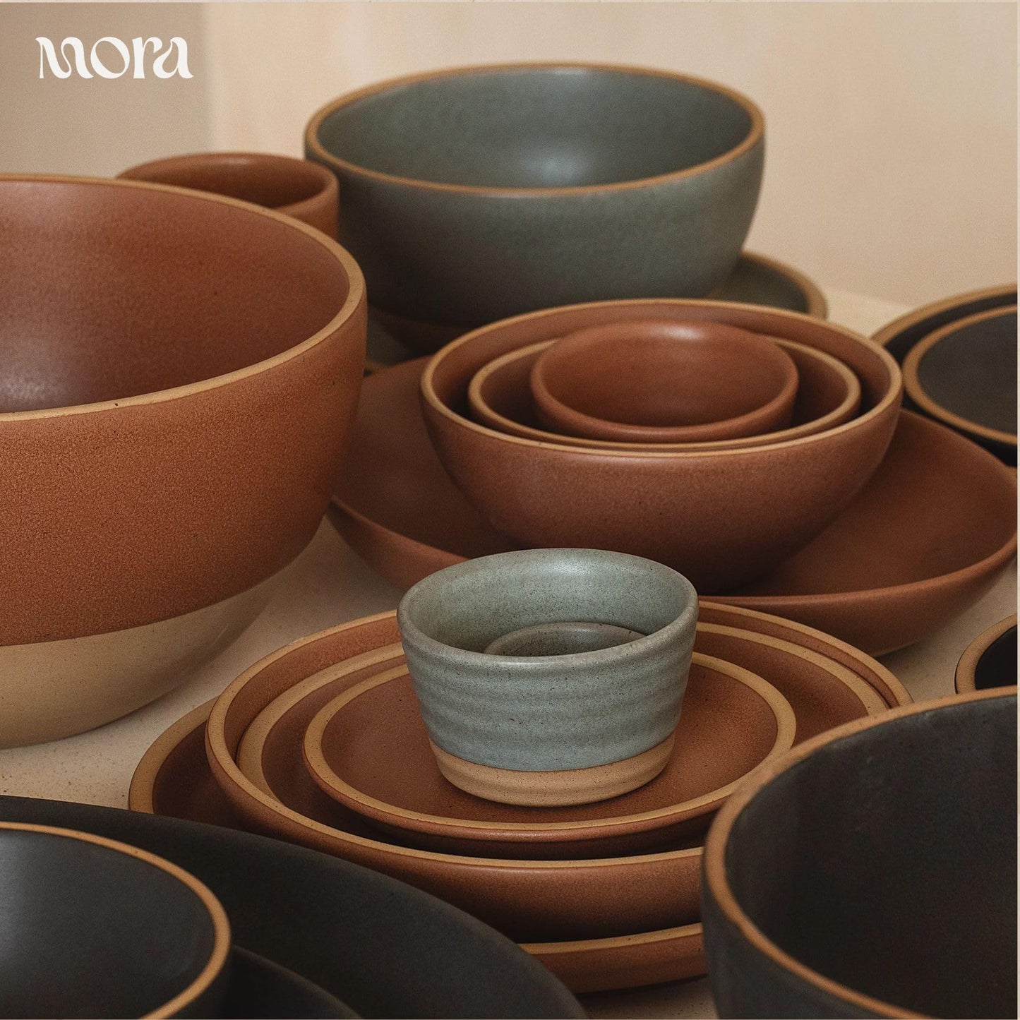 MORA Medium Bowls Set of 4, 28oz Ceramic Pottery Everyday Bowls - Microwave, Oven and Dishwasher Safe - Terracotta
