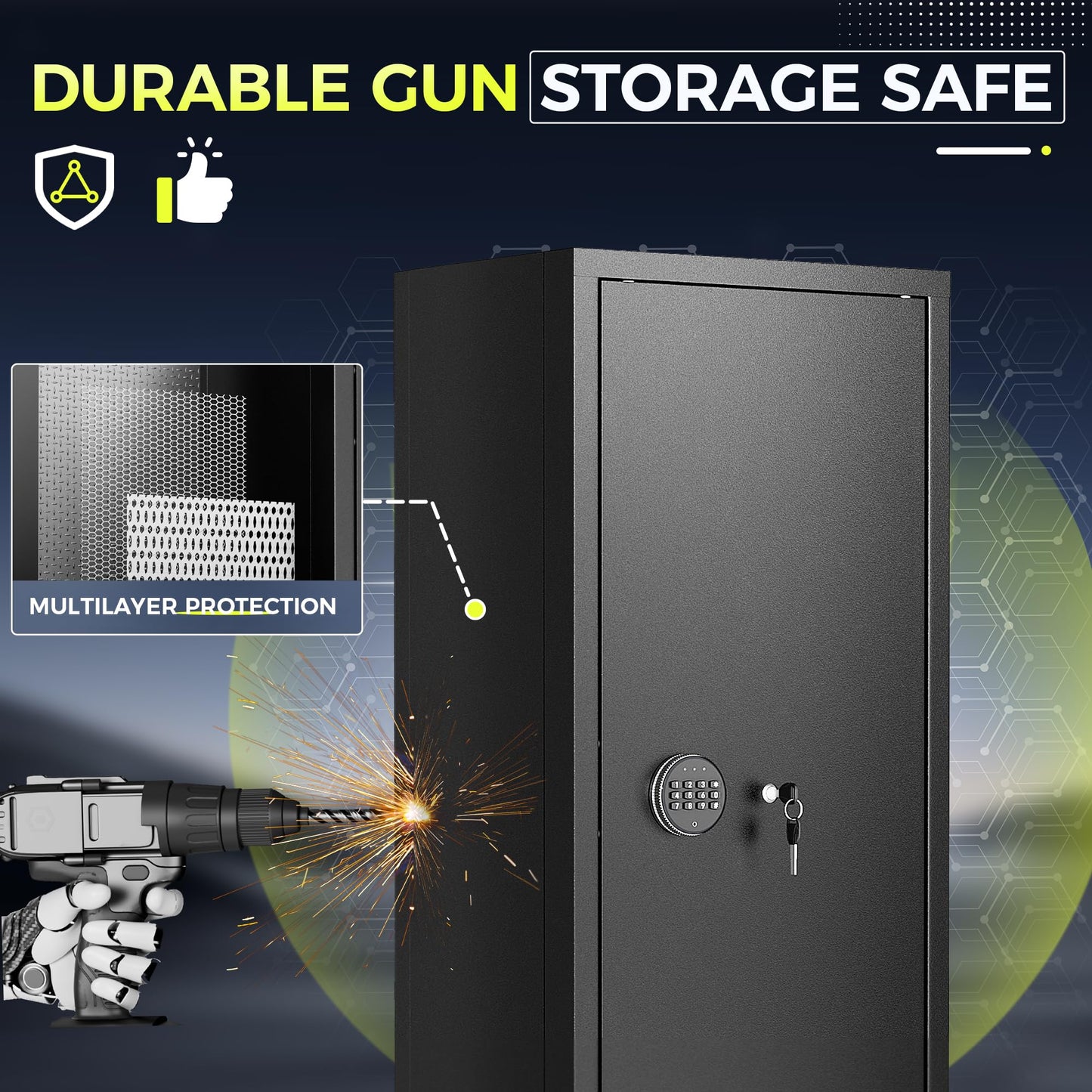 INTERGREAT Gun safes,Large Gun Safe, Gun Safes for Home Rifle and Pistols, Long Gun Safe for Rifle Shotgun for Home,Quick Access for 8-12 Guns, with Adjustable Gun Racks, Easy Assemble