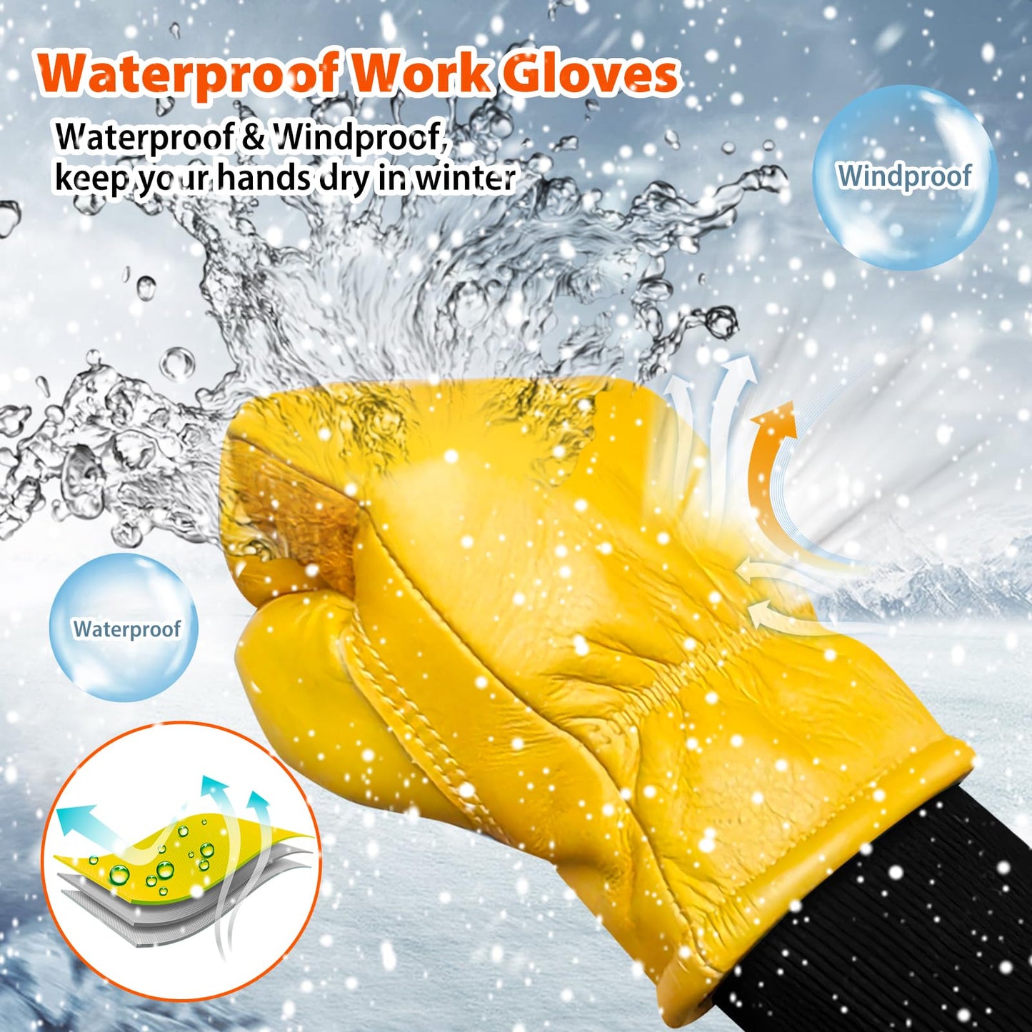 DLY Winter Work Gloves,Leather Winter Work Gloves for Men and Women,Waterproof Winter Gloves with Waterproof Membrane,Warm Working Gloves for Construction, Equipment Operation, Driving, Road Machinery