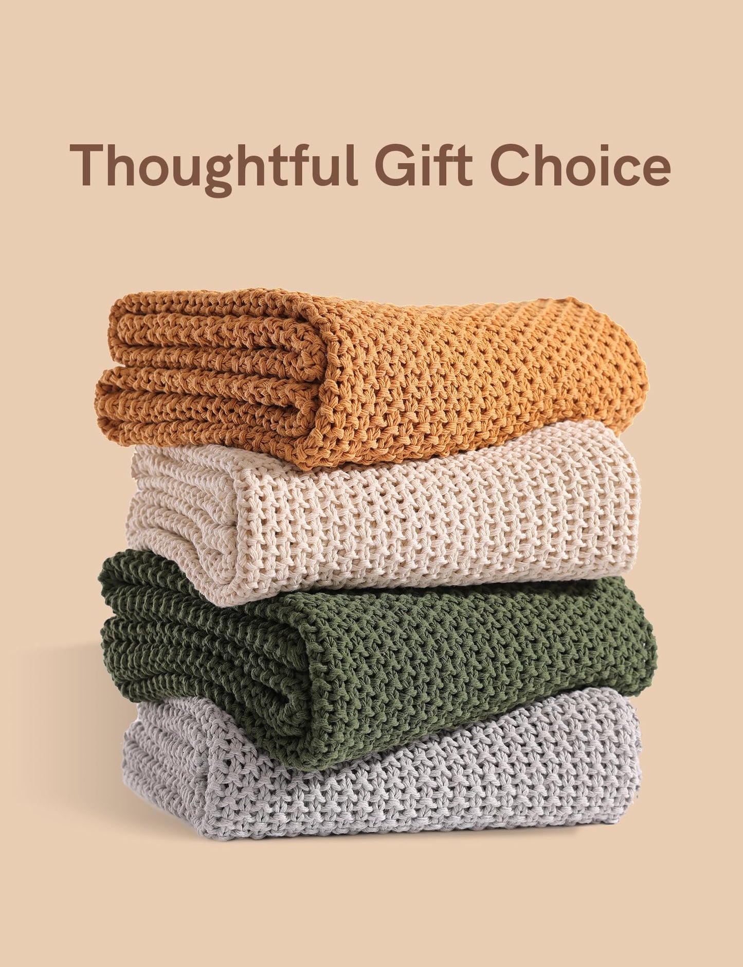 FIYARA Chunky Cotton Knit Throw Blanket, Light Weight Cable Knit Throws for Bed Couch Sofa, Comfy & Relaxing, Decorative Piece for Farmhouse Rustic Scandinavian Chic Vibe, Turmeric Yellow 50x60 Inches
