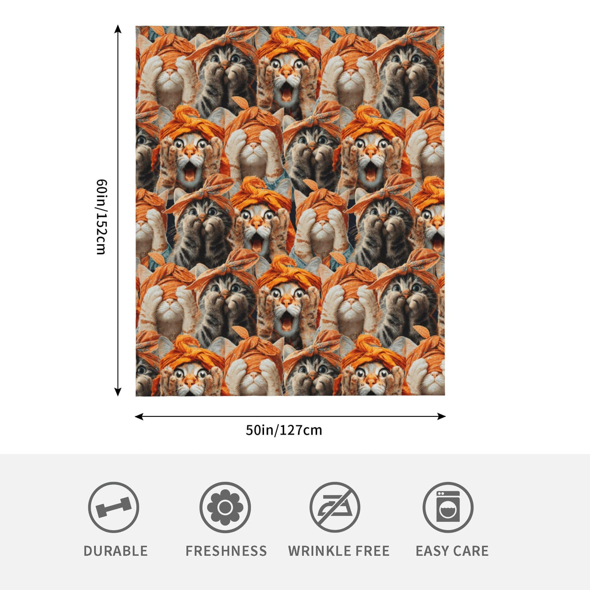 Funny Crazy Cat Flannel Throw Blanket Soft Cozy Blanket for Living Room Couch Sofa Bed 50 x 60 Inches