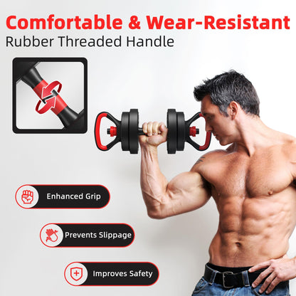 Fitvids Multi-Functional Portable Changeable Dumbbell and Barbell Kettlebell Set with Adjustable Weights, 40LBS or 60LBS Sets, 2-in-1 or 4-in1, Multiple Styles