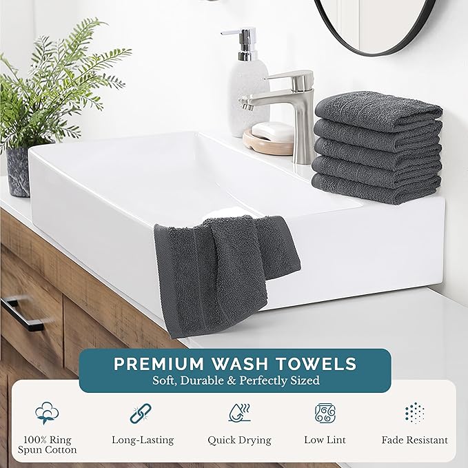 Casa Platino Wash Cloths Pack of 6-100% Cotton Washcloths