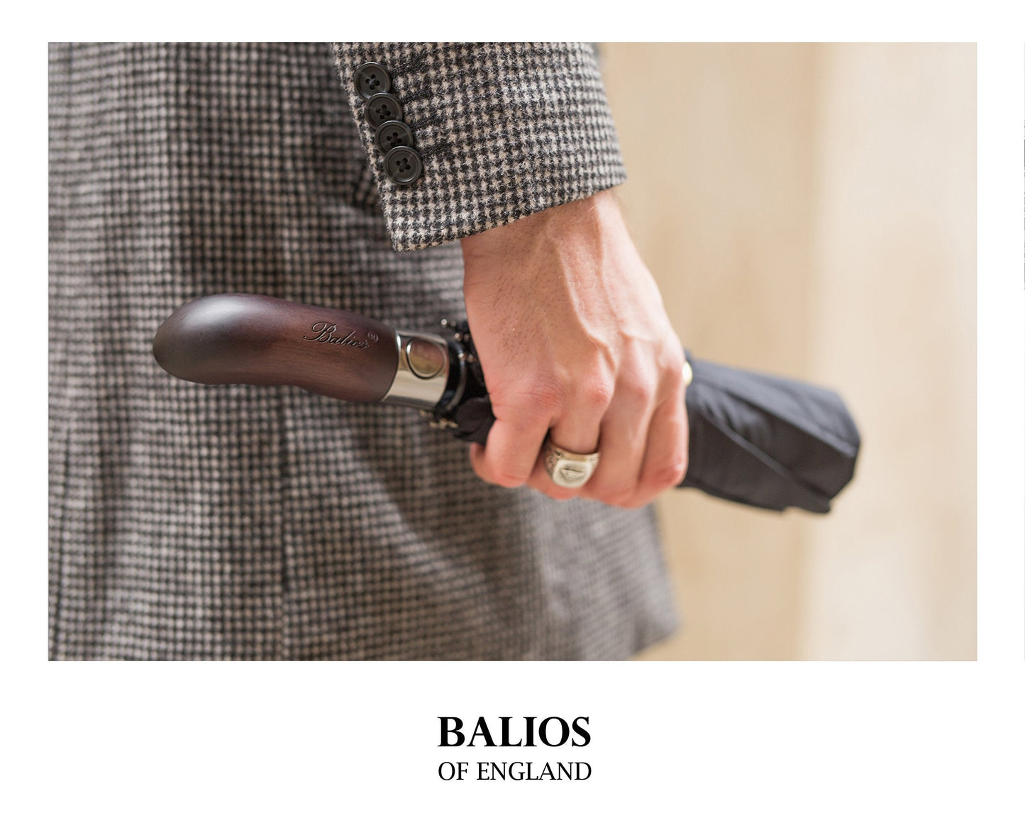 Balios Folding Umbrella Wood Handle Auto Open Close Vented Canopy Black