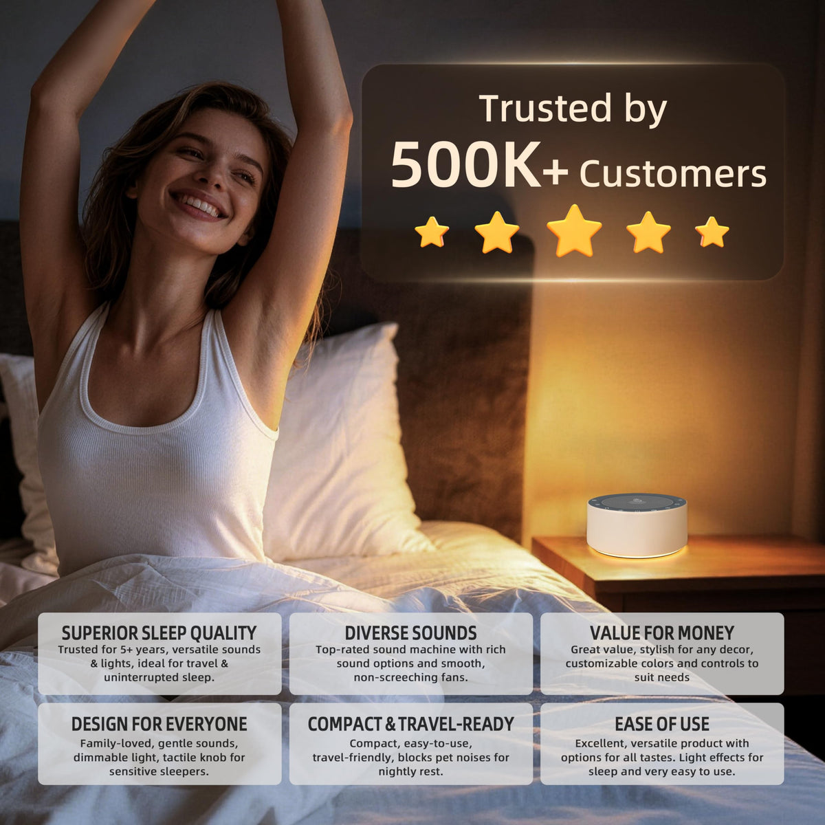 Kipcush White Noise Machine for Baby & Adults, 30 Soothing Sounds, Soft Non-Glare Nursery Lamp, 8 Color Night Lights, Memory Function (Angel V1 White, Standard)