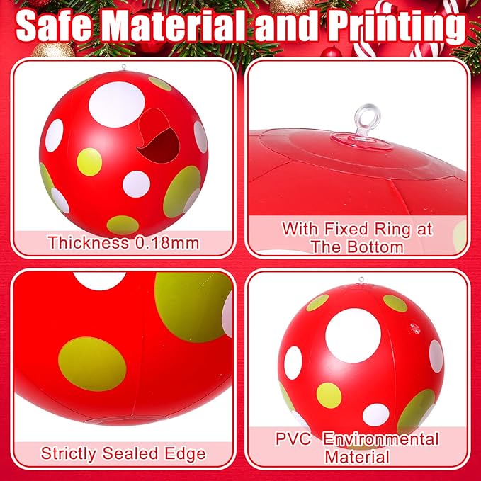 12 Pcs 24/16 Inch Giant Christmas Inflatable Ball Outdoor Blow up Xmas Inflatables Ornaments Giant PVC Christmas Ornaments for Tree Yards Lawns Porch Garden Front Doors Holiday Decor(24,16 Inch)