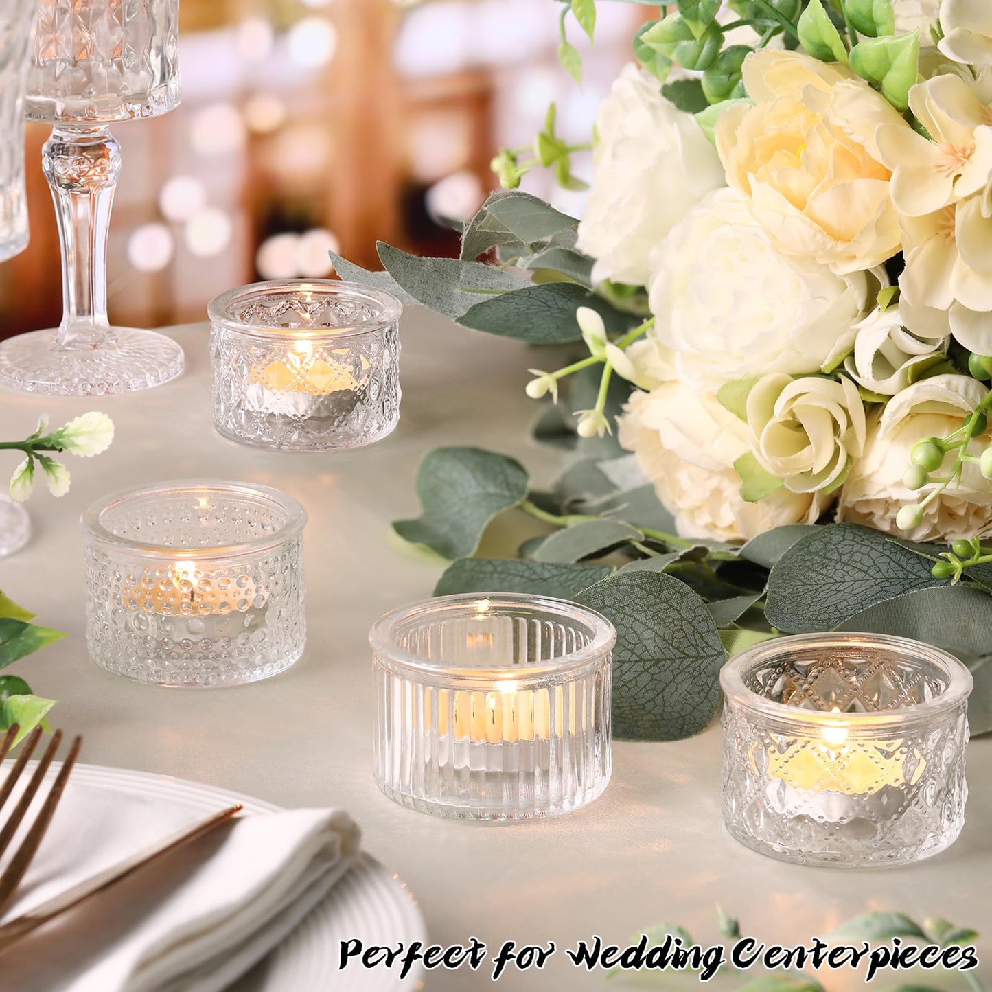 Lanttu 15 Pcs Clear Tealight Candle Holders Bulk Glass Votive Candle Holders Set for Wedding Table Centerpiece Home Party Holiday Decor
