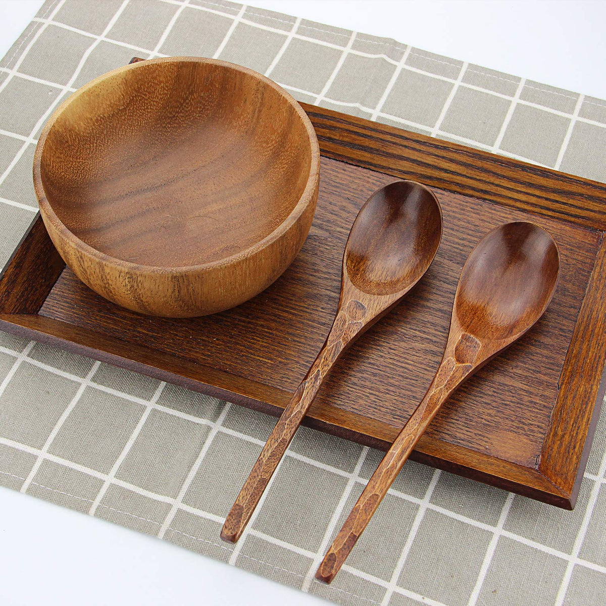 Soup Spoons,AOOSY Wooden Soup Spoons, 6 Pieces 7.84 inches Japanese Ramen Spoon Round Nanmu Wood Long Handle Rice Dessert Cooking Tasting Dinner Table Spoon for Kitchen Restaurant