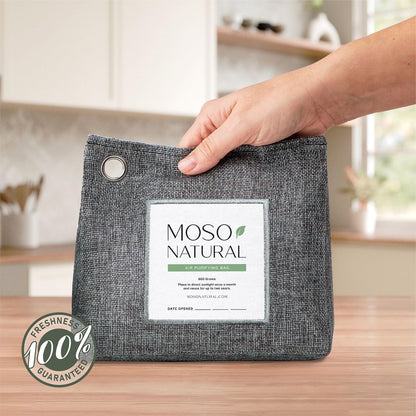 Moso Natural Air Purifying Bag 600g. A Scent Free Odour Eliminator for Kitchens, Bedrooms, Living Rooms, Pet Areas. Premium Moso Bamboo Charcoal Odour Absorber. Free Standing Design.