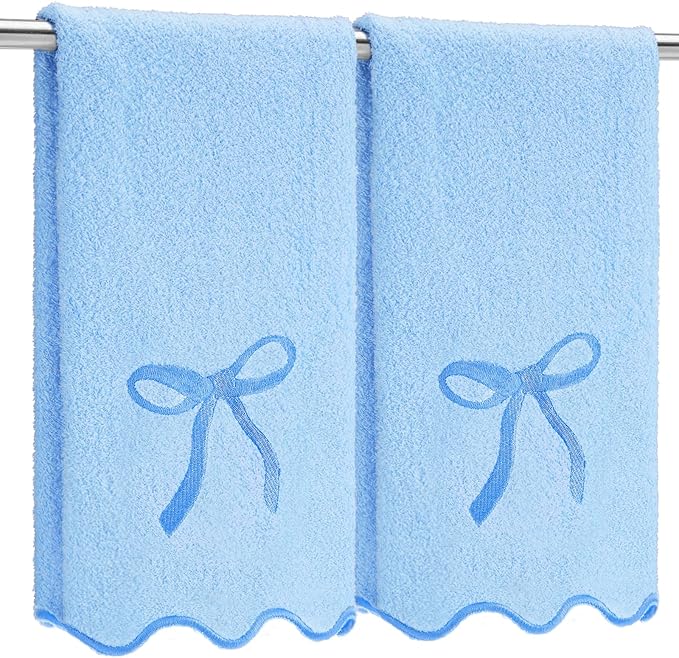 2 Pcs Blue Scalloped Hand Towels