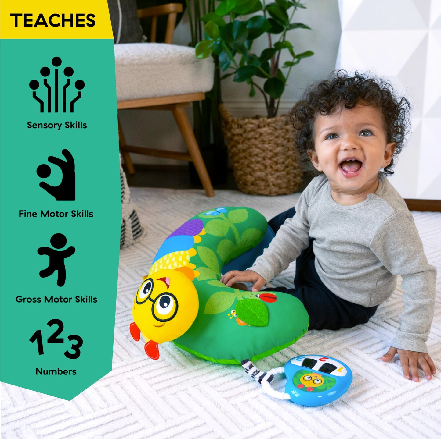 Baby Einstein, Cal-a-Pillow, Tummy Time Activity Pillow, Multisensory, Cal The Caterpillar, Ages 0+ Months