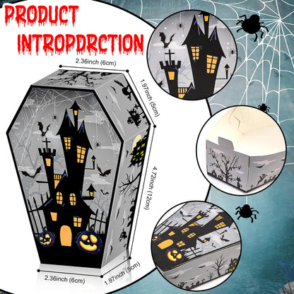 HOWAF 12 PCS Halloween Candy Boxes Coffin Shape Treat Paper Boxes Skull Bat Ghost Goodie Boxes for Happy Halloween Party Decoration Supplies Spooky Halloween Trick or Treat Gift Box