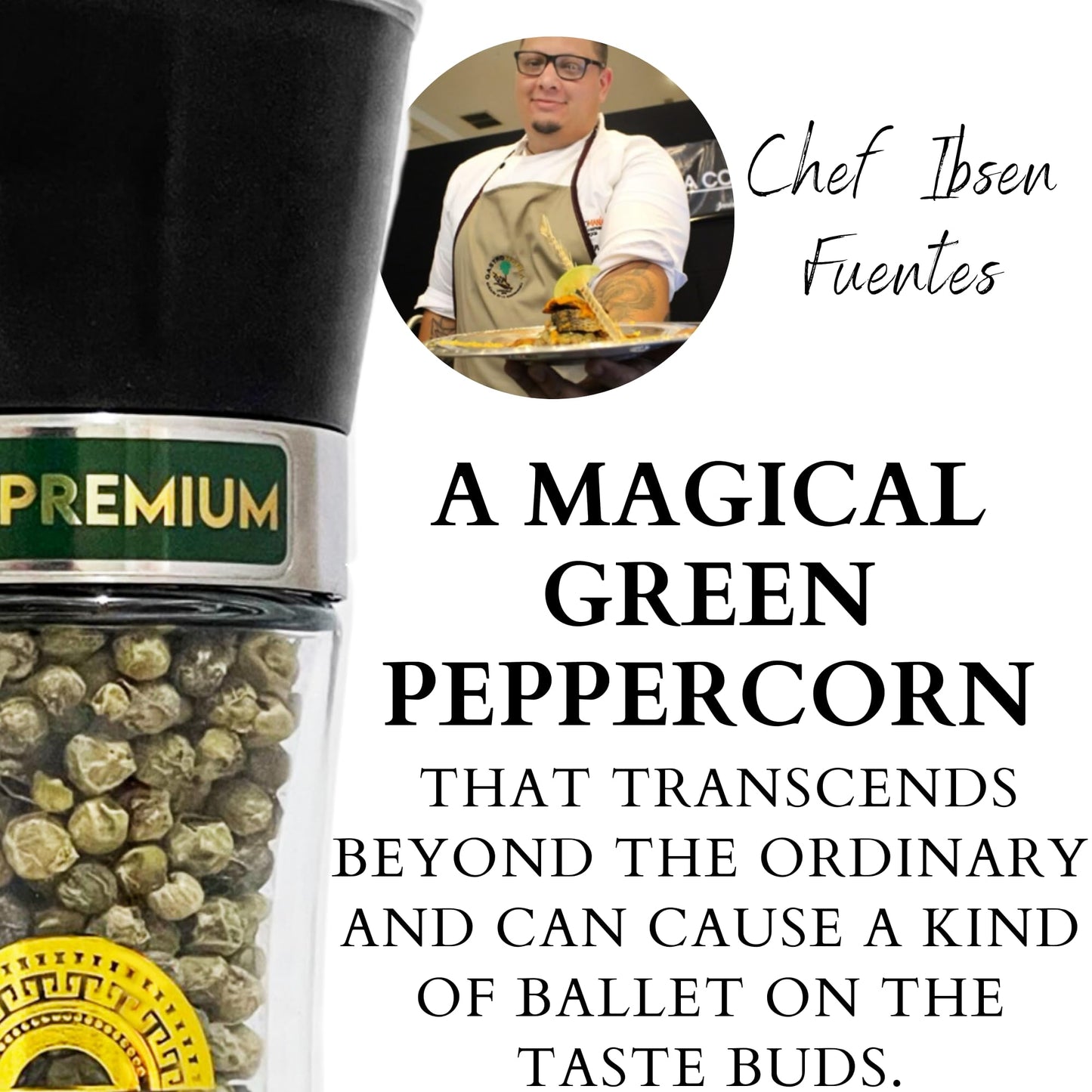 YUPANQUI Green Peppercorn Grinder with Green Peppercorns Refillable 2.1oz Green Peppercorns Organic for Italian French Thai Cuisine Gourmet Pepper Grinder with Fresh Citrus and Herbal Notes