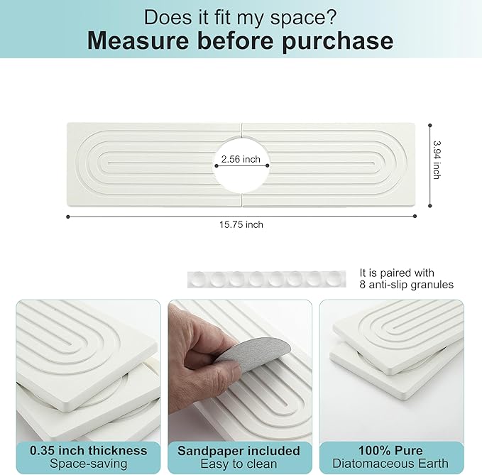 Faucet Mat for Kitchen Sink, Diatomite Fast Drying Stone Sink Tray, Super