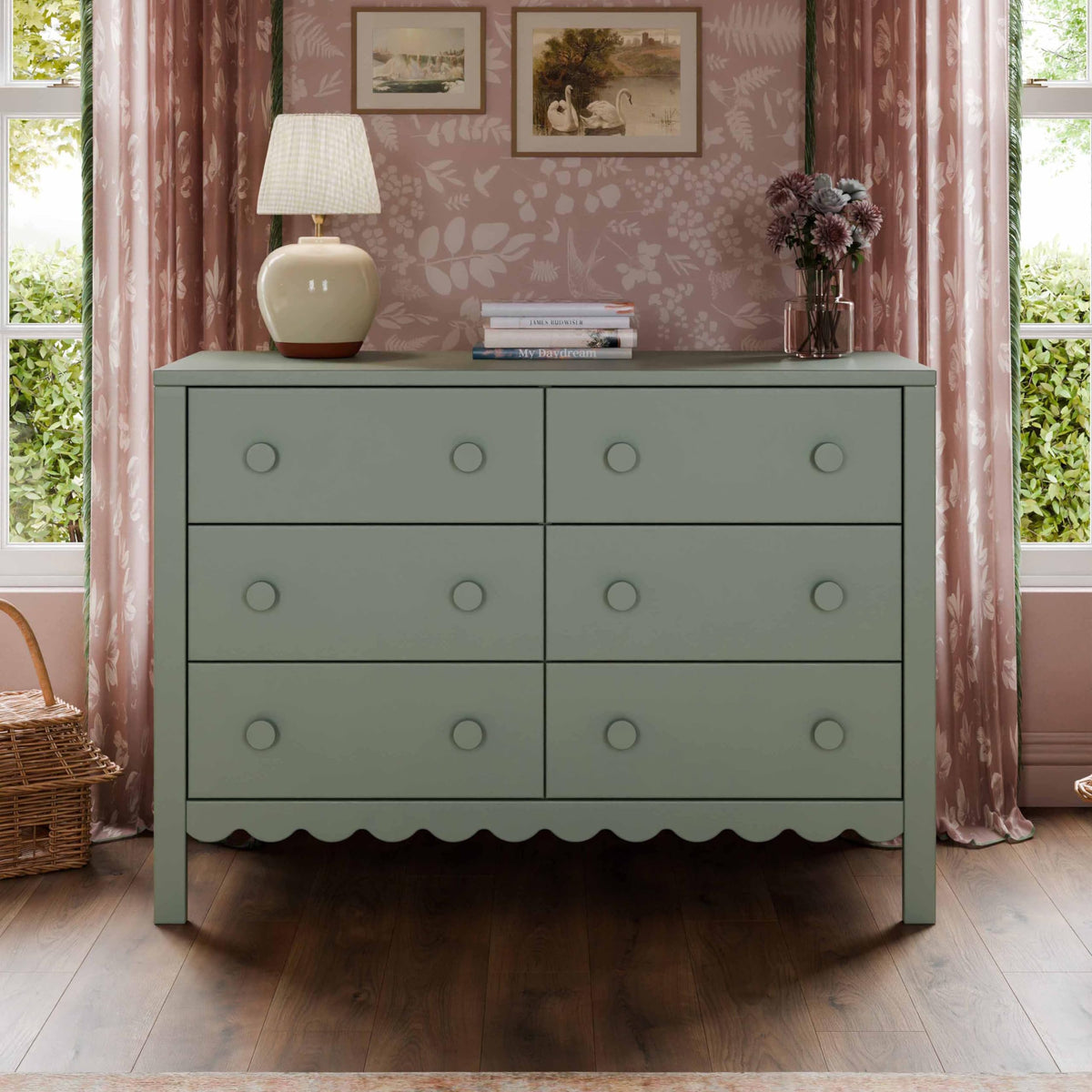 Davinci Sammy Scallop 6-Drawer Dresser in Light Sage