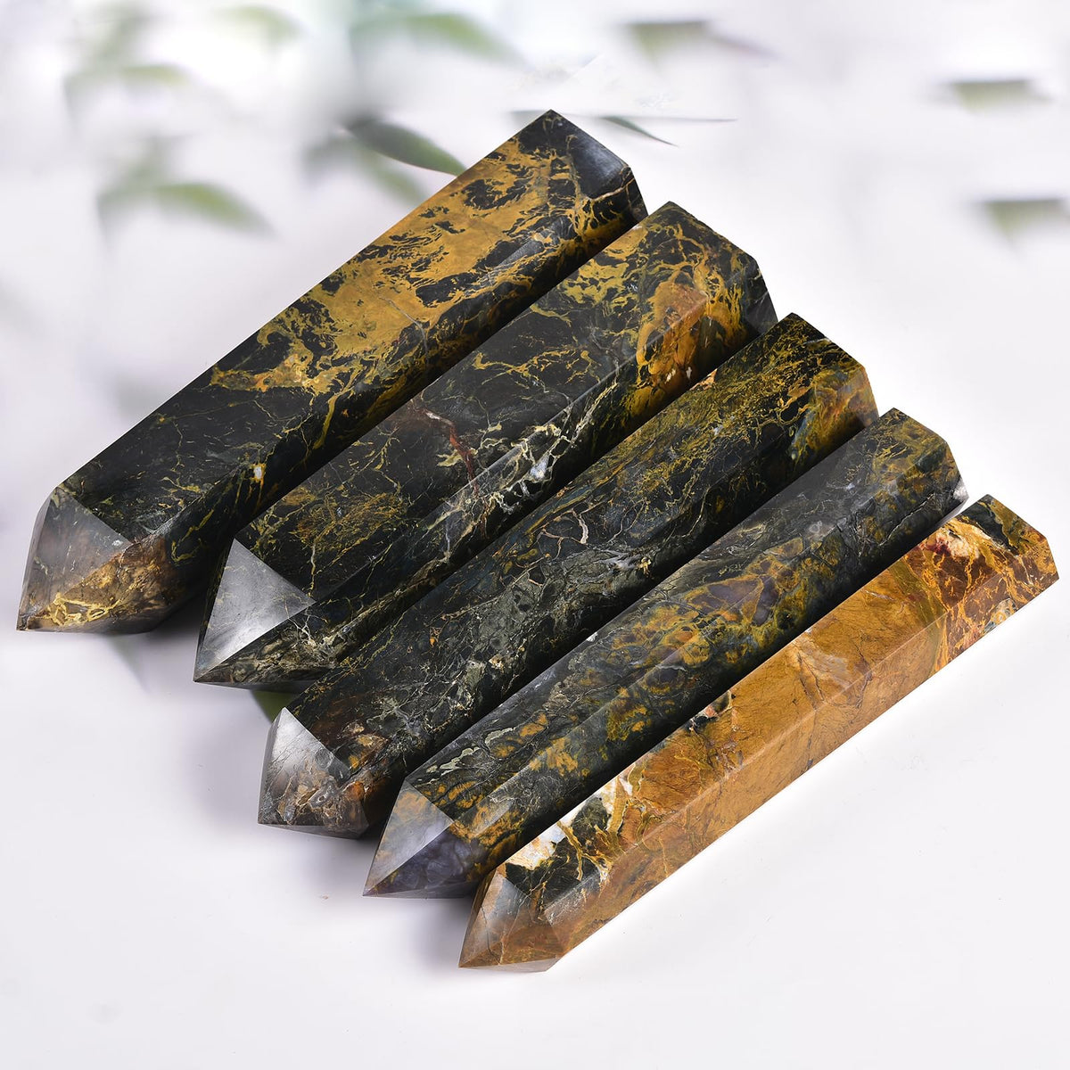 JIC Gem Extra Large 6 Faceted Pietersite Healing Crystal Obelisk Tower Points Quartz Crystals Tower Wand Decor Reiki Chakra Meditation 3.5-4.0 Lbs