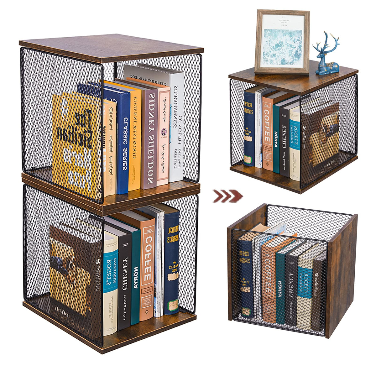 Dmevkic 2 Cube Organizer Bookshelves DIY Variable Stackable Cube Storage Organizer for Kid Bedroom,Living Room,Small Bookshelf Black Brown Wooden,No Vinyl Storage