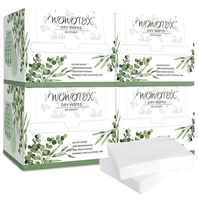 Disposable Face Towel Biodegradable Large Dry Face Wipes 240 Count/4 Box Extra
