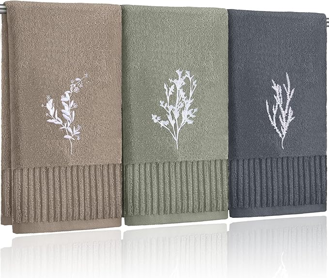 3 Pcs Boho Botanical Hand Towels Bathroom Decor Retro Embroidered Minimalist