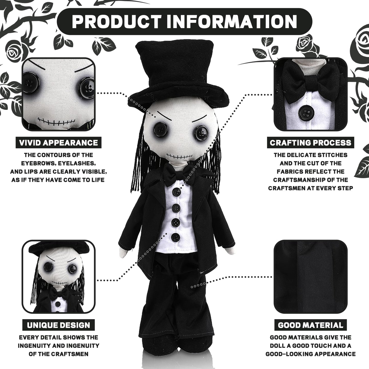 Varuotu 21" Gothic Haunted Doll Scary Living Dead Dolls Creepy Revenge Voodoo Doll Halloween Decoration Toy Gag Gifts
