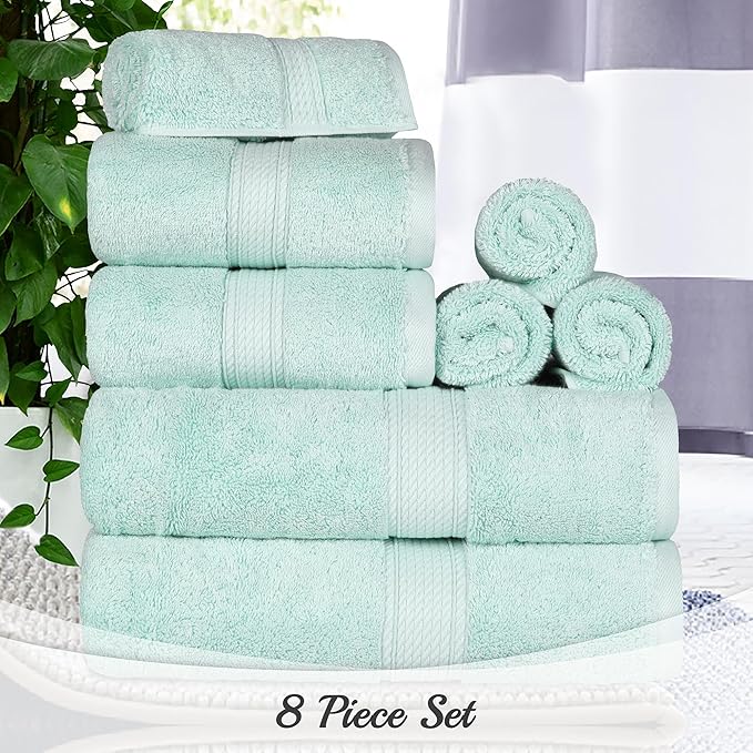 SUPERIOR Egyptian Cotton Pile 8 Piece Towel Set, Includes 2 Bath, 2 Hand