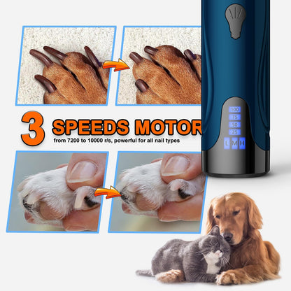 YABIFE Dog Nail Grinders, Dog Nails Clippers and Trimmers Kit, Super Quiet, Rechargeable, Pet Nail Grinder, for Small Large Dogs Cats Toenail Claw Grooming,3 Speeds,Dark Blue
