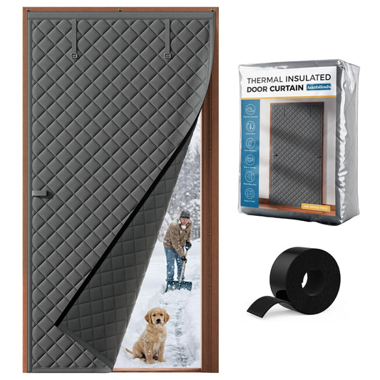 Augblinds Thermal Insulated Door Curtain Fits Door Size 36 x 80 Inch, Oxford Cloth Thicken Cotton Filled, Curtain Size 39" x 82", Single Piece Door Insulation Blanket Cover for Cold in Winter, Grey